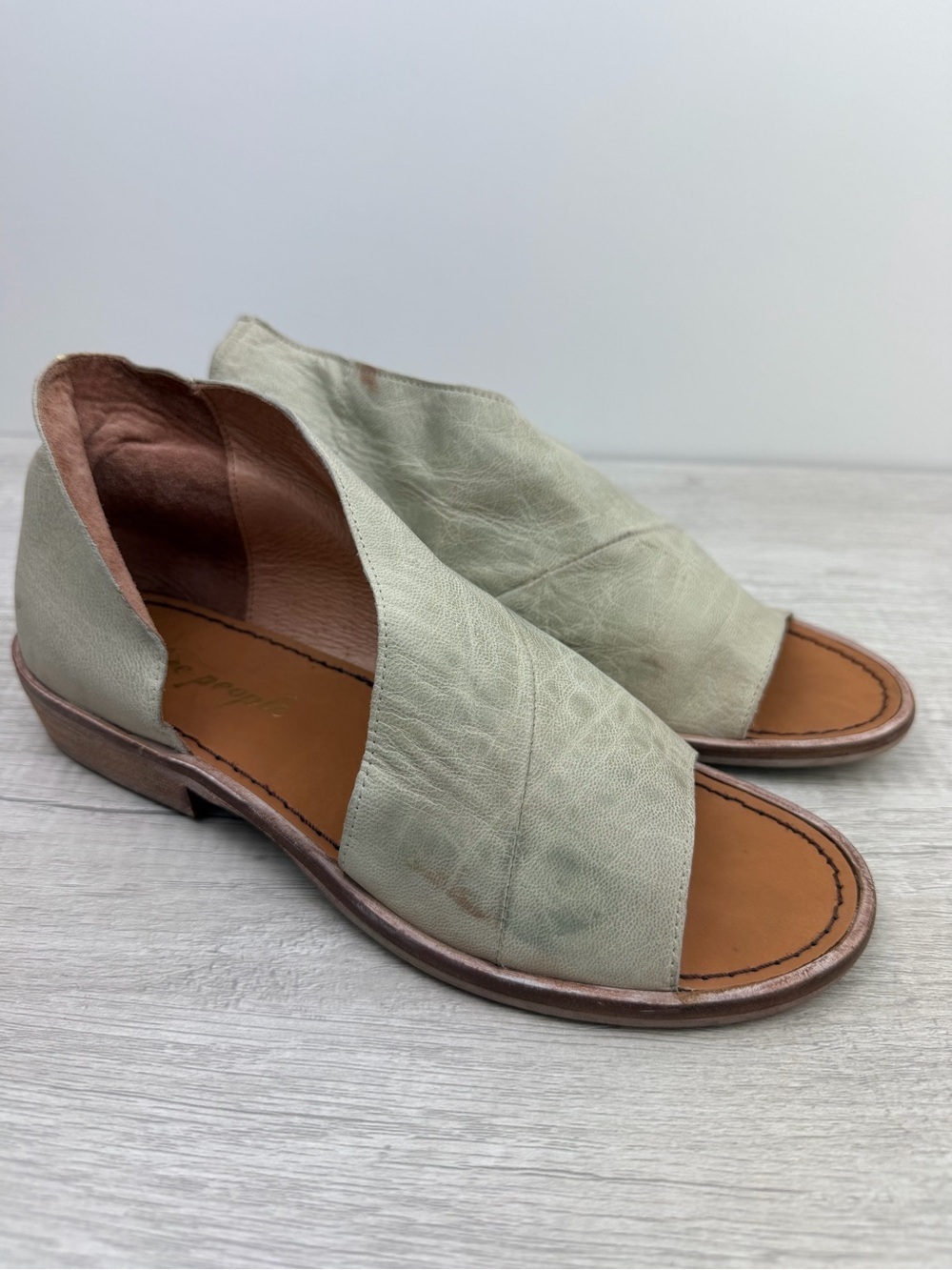 Free People Mont Blanc Leather Sandals Grey Taupe Size 37.5